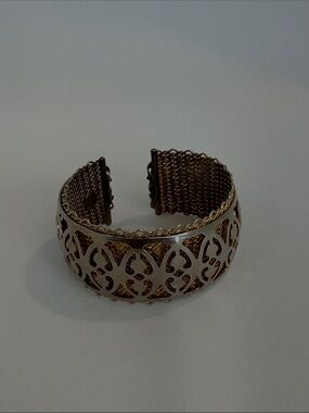 Two-Tone Cutout Filigree Cuff Bracelet - Gold and Silver